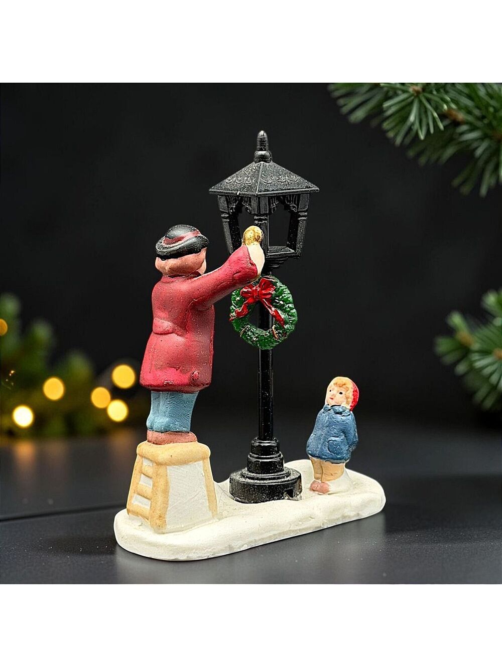 Vtg. Lemax Dickensvale Village Lamplighter Boy Christmas Porcelain Figurine 4"